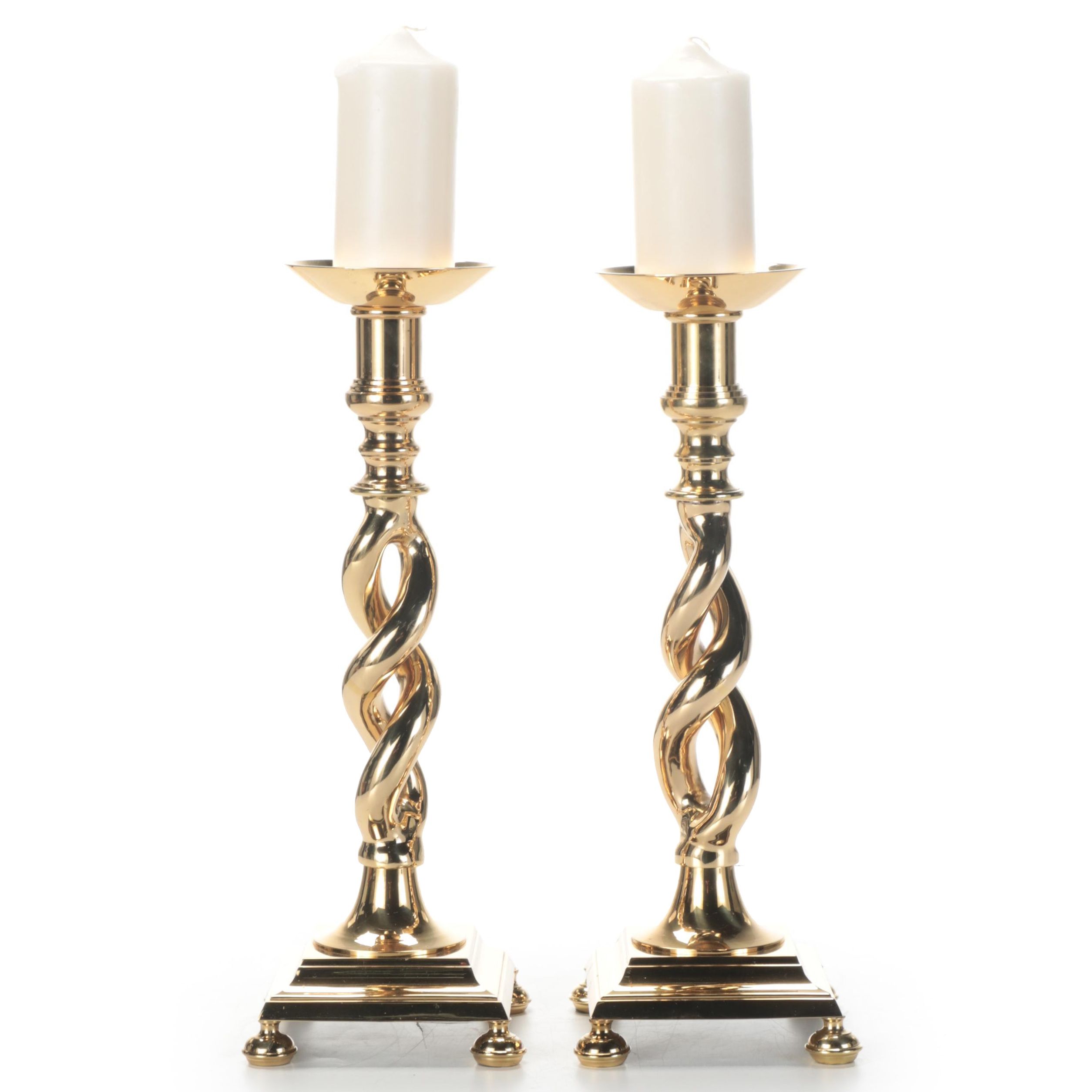 Pair of Barley Twist Lacquered Brass Pricket Candle Holders EBTH