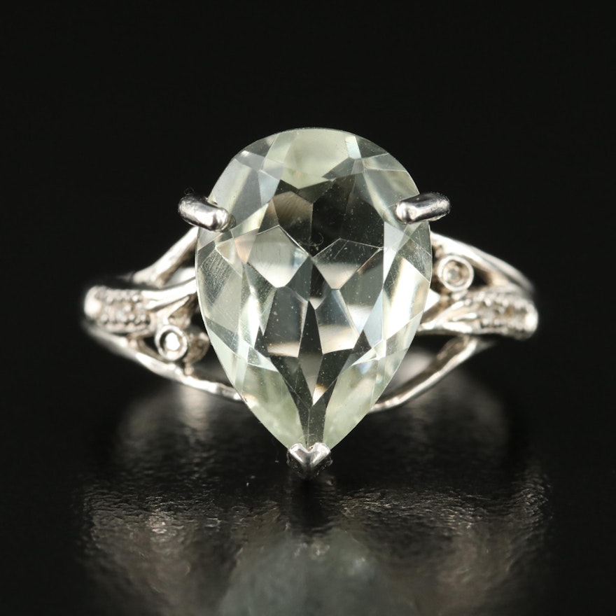 Sterling Prasiolite and Diamond Ring