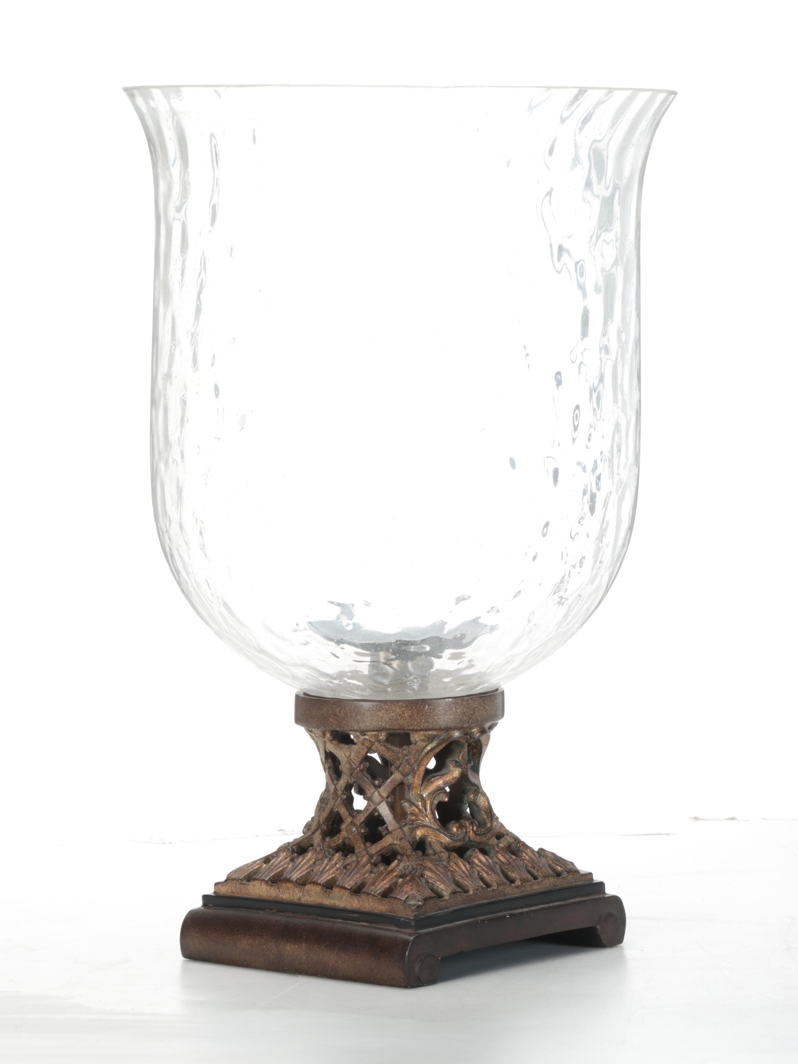 Patinated Composite and Metal Candle Holders with Blown Glass Hurricanes EBTH