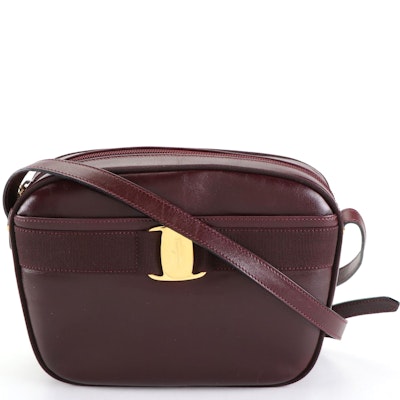 Salvatore Ferragamo Crossbody Bag in Smooth Burgundy Calfskin Leather with Box