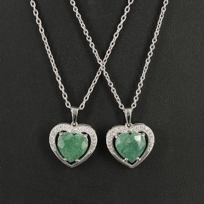Sterling Emerald and White Topaz Heart Pendant Necklaces