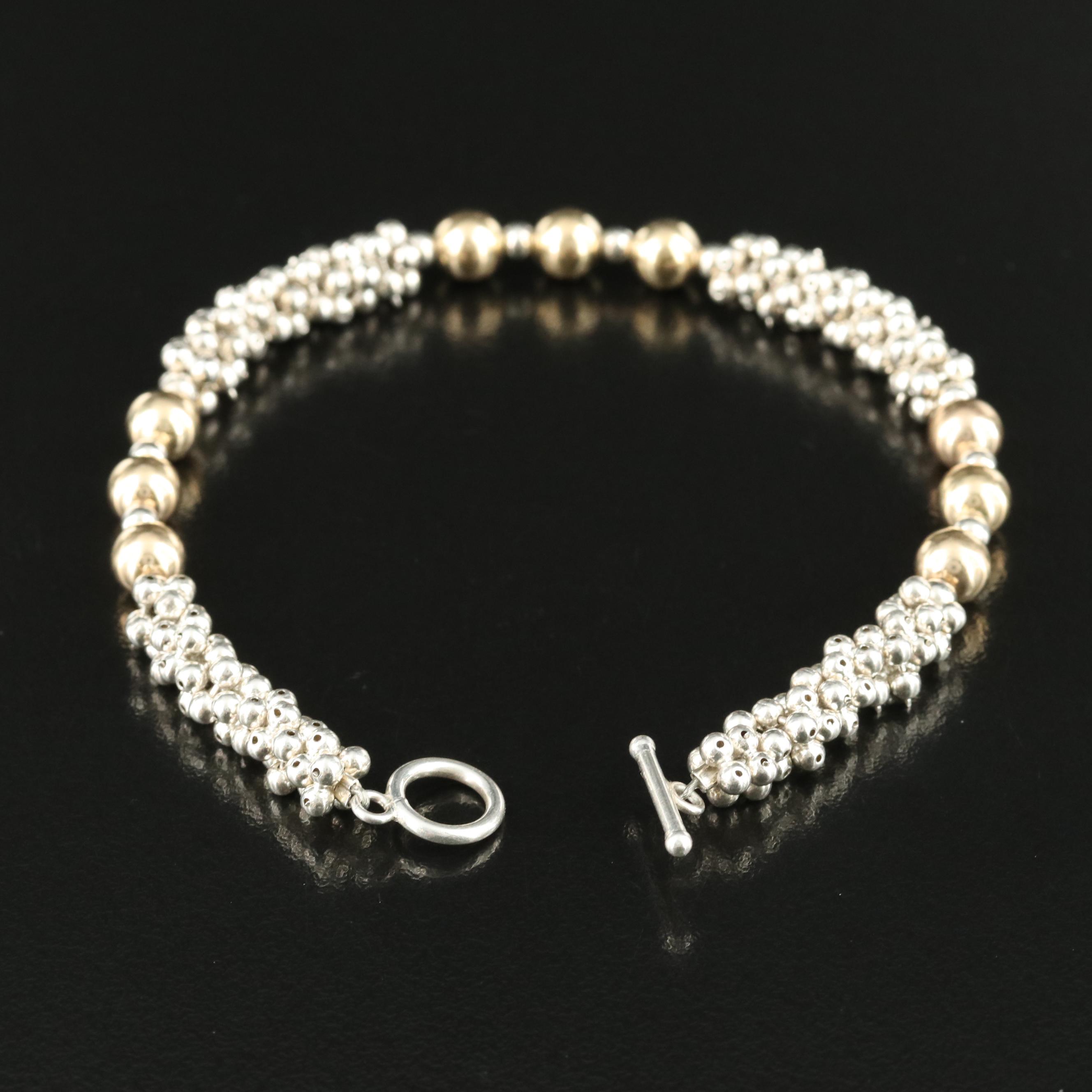 Sterling Beaded Bracelet with 10K Accent Bead Stations EBTH