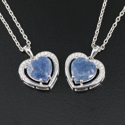 Sterling Beryl and Zircon Heart Pendant Necklaces