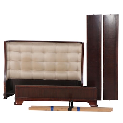 Bernhardt Mahogany-Stained and Upholstered Queen Size Bed Frame