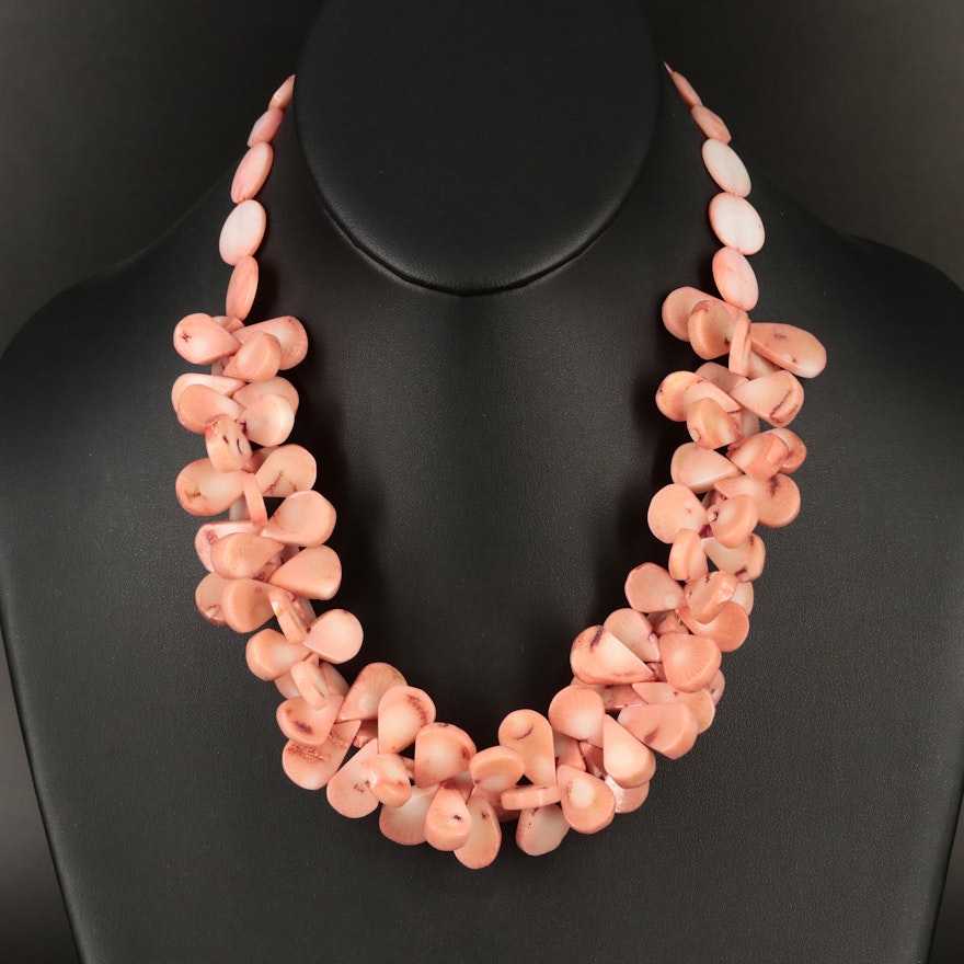 Coral and Rhodolite Garnet Necklace with Sterling Clasp
