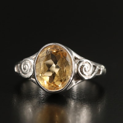 Sterling Citrine Ring with Scrollwork Accents