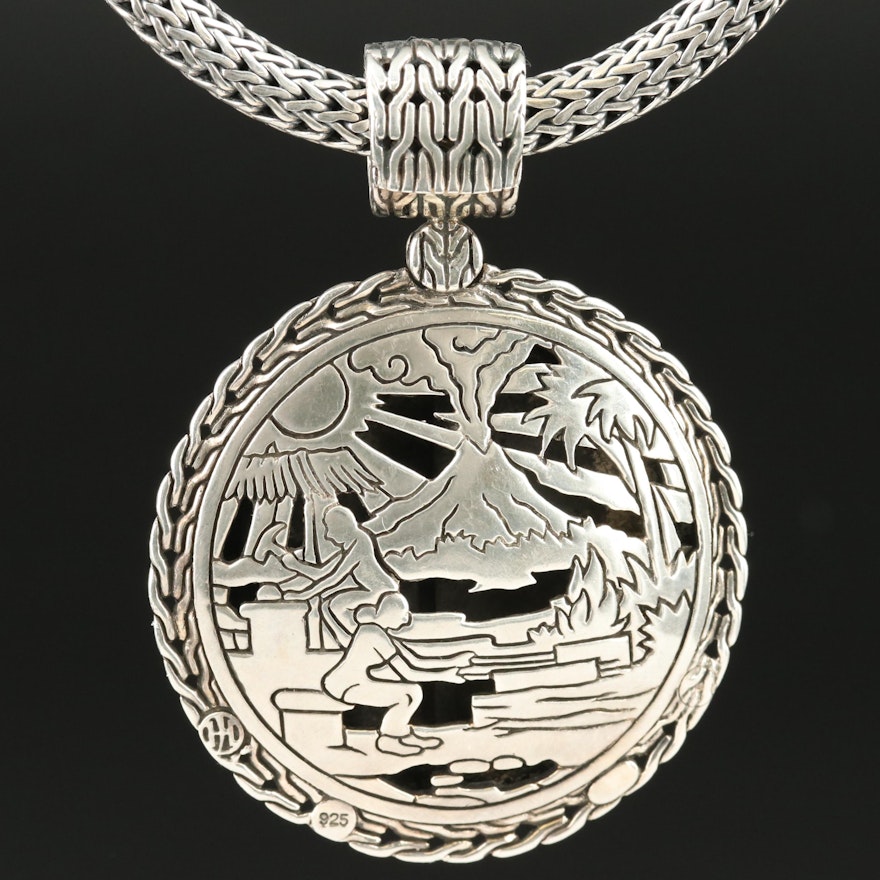 John Hardy Classic Chain with Reversible Hammered and Piercework Volcano Pendant