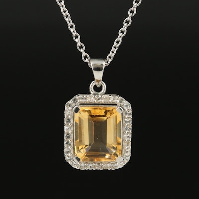 Sterling Citrine and White Topaz Pendant Necklace