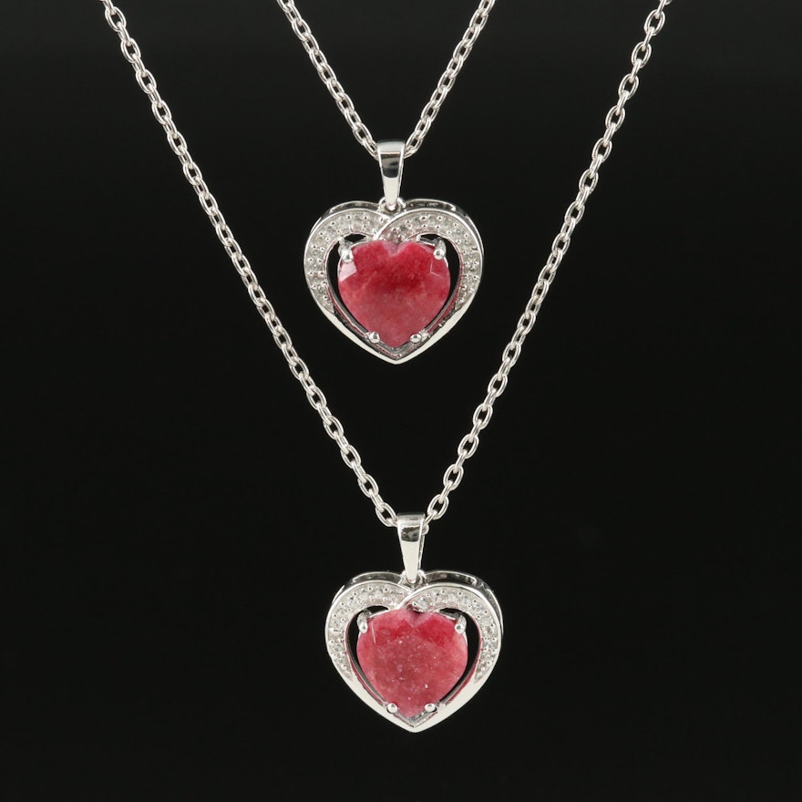 Sterling Beryl and Zircon Heart Necklaces