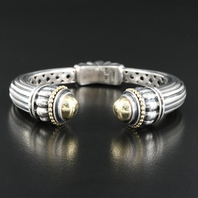 Lagos "Caviar" Sterling Hinged Cuff with 18K Accents