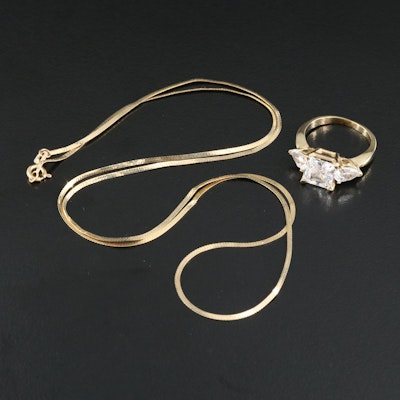 14K Cubic Zirconia Ring with 14K Herringbone Necklace