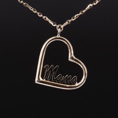 10K "Mama" and Heart Necklace
