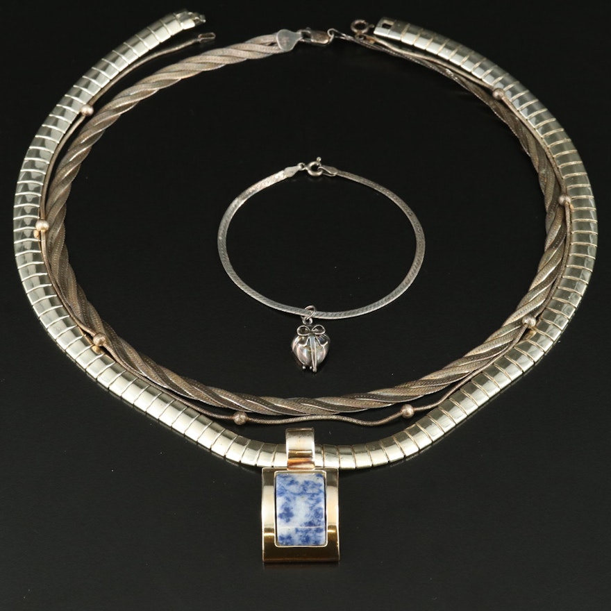 Necklaces and Bracelet Including Sterling and Denim Lapis