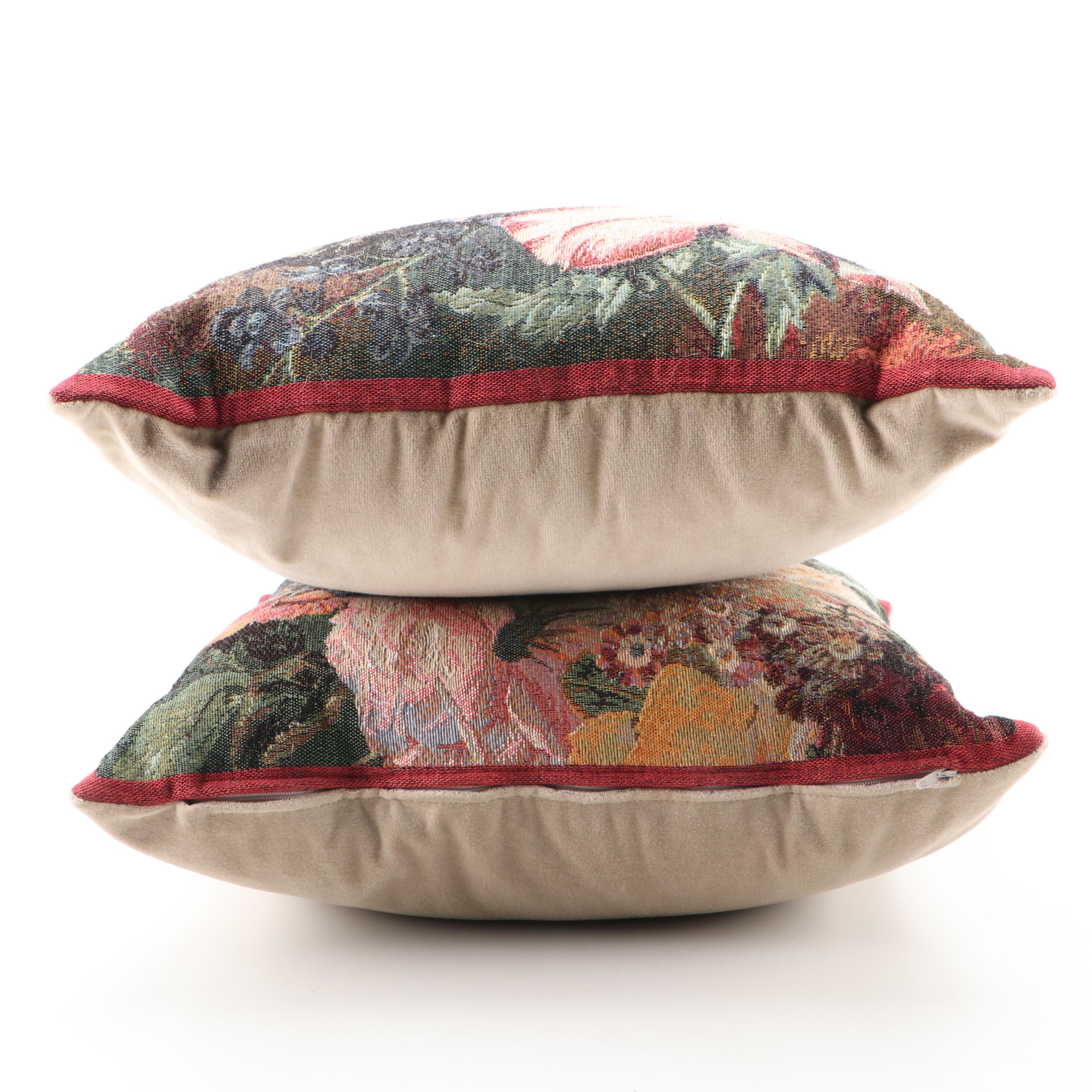 Hines of Oxford Jacquard Tapestry Floral Motif Throw Pillows EBTH