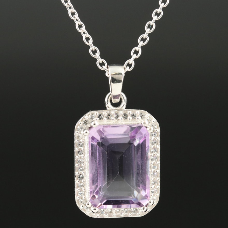 Sterling Amethyst and White Topaz Pendant Necklace
