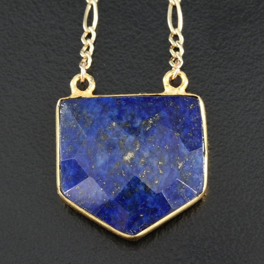 10K Lapis Lazuli Pentagonal Pendant Necklace