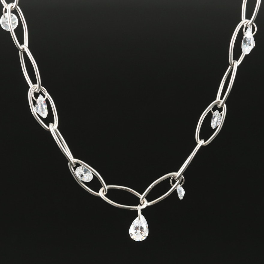 Sterling Cubic Zirconia Oval Link Necklace