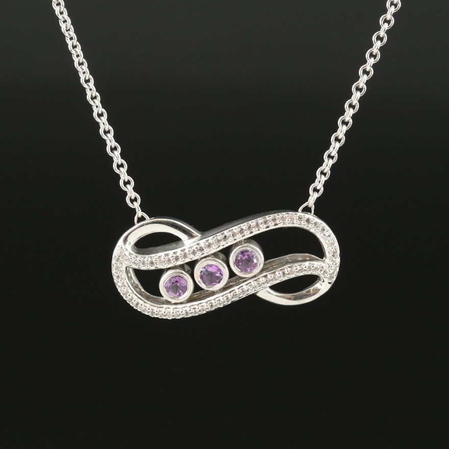 Sterling Amethyst and Sapphire Pendant Necklace
