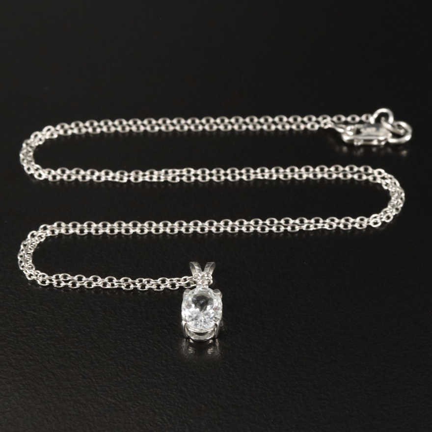 Sterling Rock Crystal Quartz and White Topaz Drop Pendant Necklace