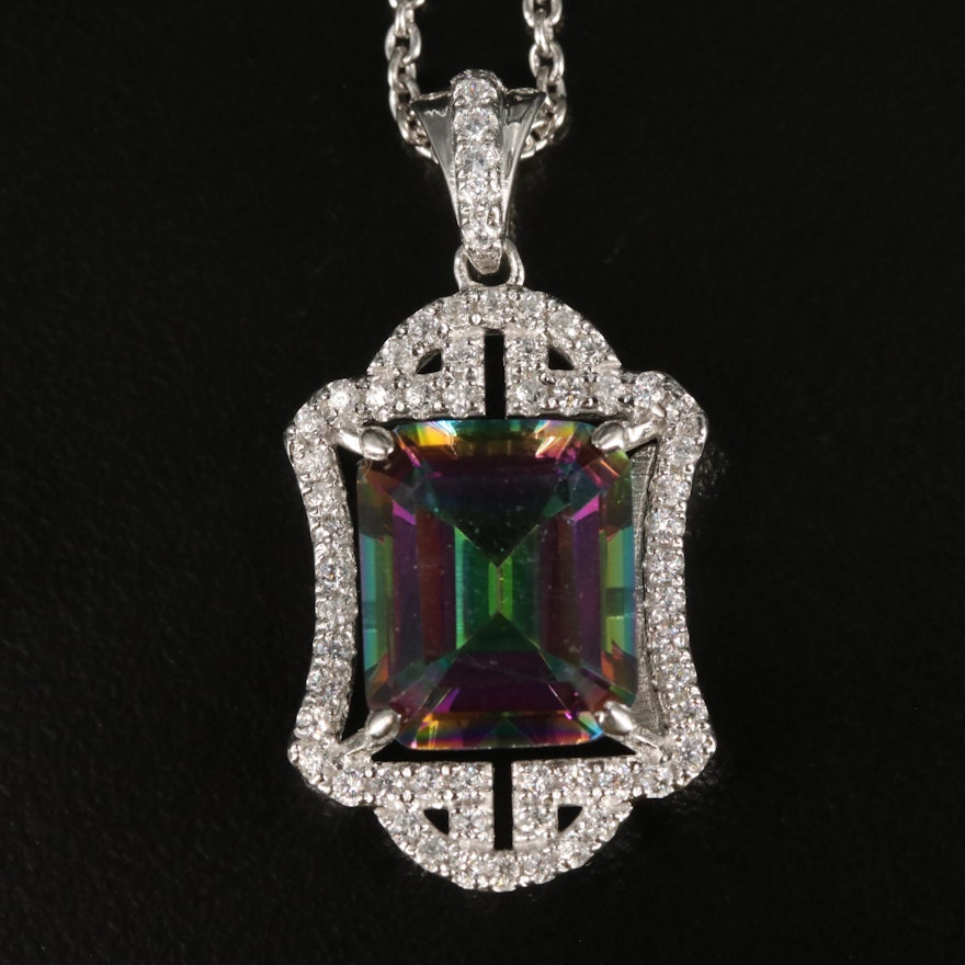 Sterling Mystic Topaz and White Topaz Pendant Necklace