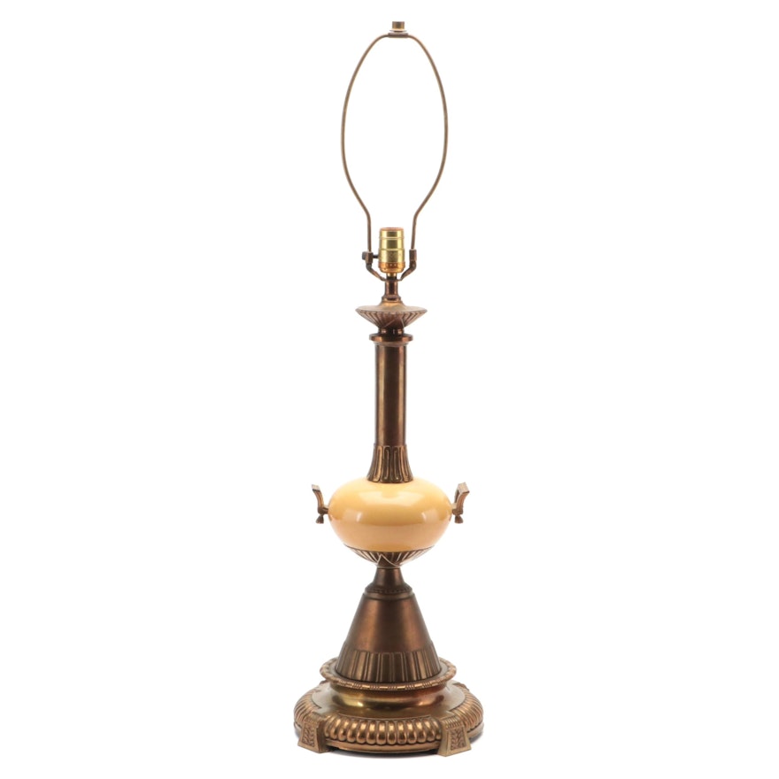Art Deco Brass and Ceramic Table Lamp, Early to Mid-20th Century