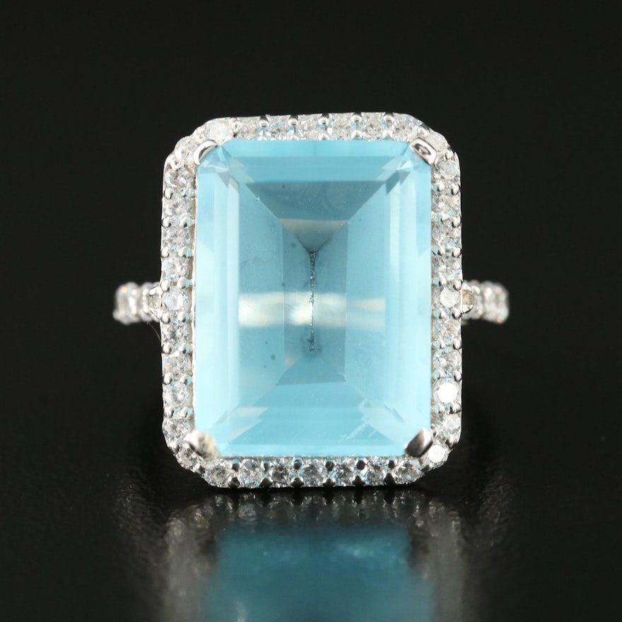 Sterling Glass and Cubic Zirconia Ring