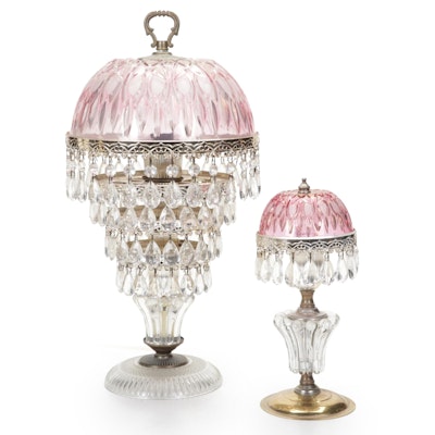 Pink Glass and Crystal Boudoir and Table Lamps, Attributed to Michelotti