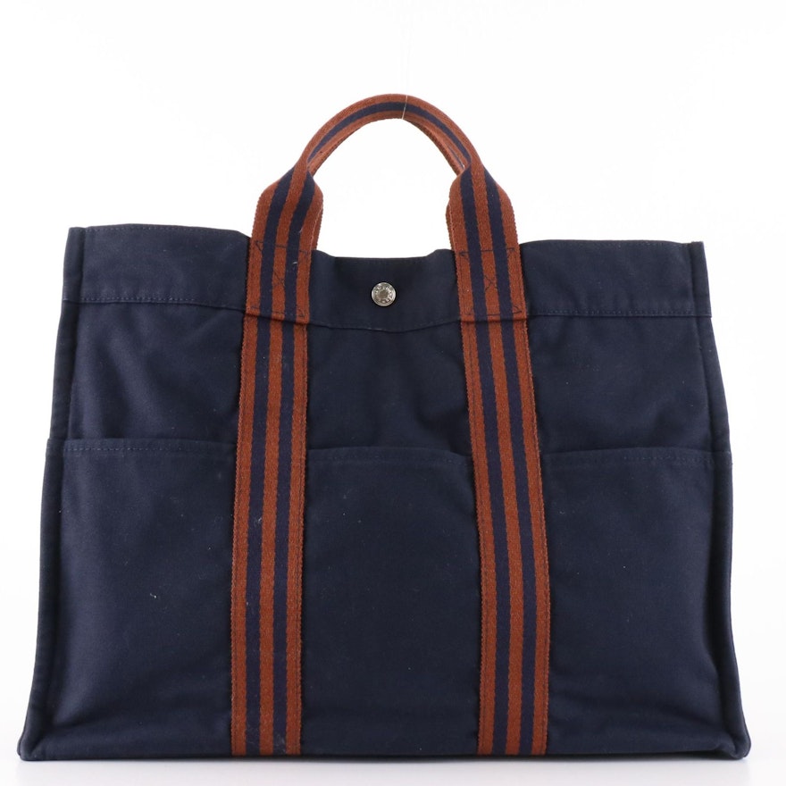 Hermès Fourre Tout MM Bag in Navy/Rust Canvas