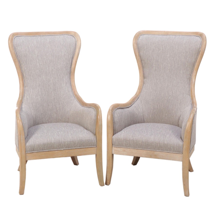 Pair of Contemporary Custom-Upholstered Demi-Wing Armchairs
