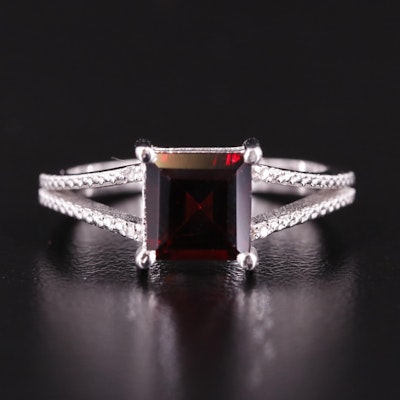 Sterling Garnet and Diamond Ring