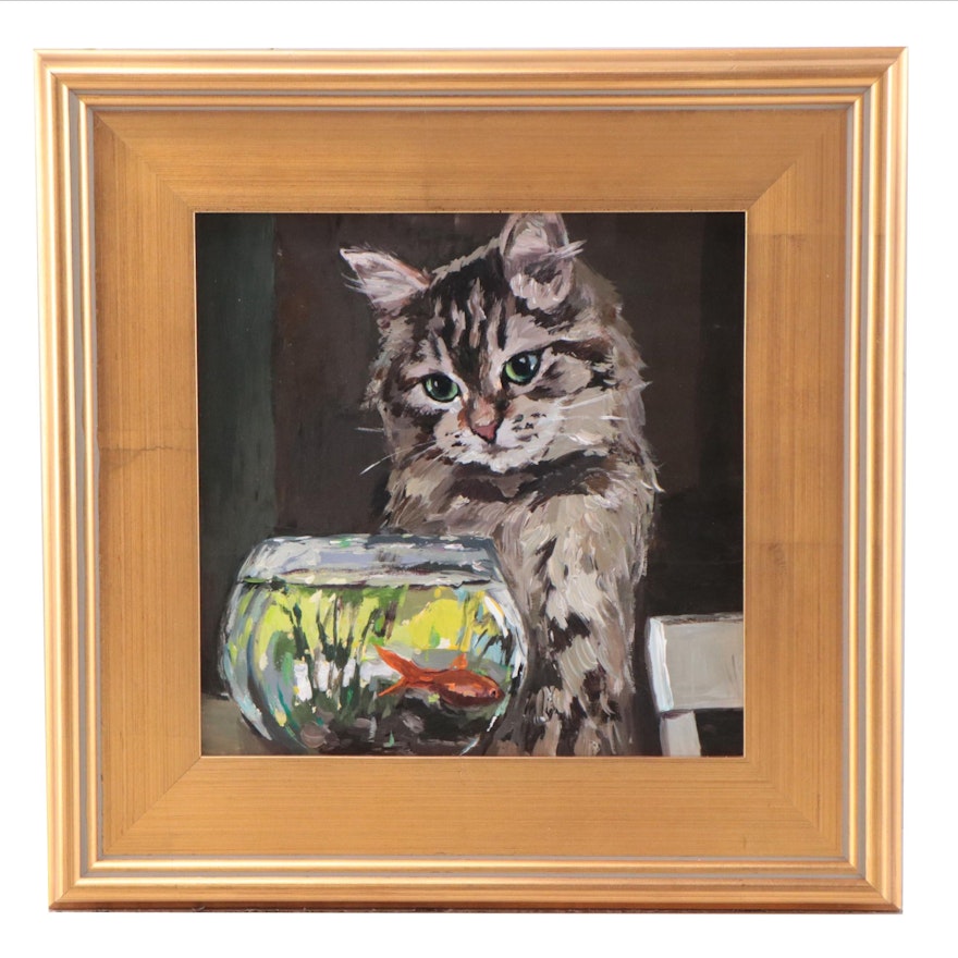 Adam Deda Oil Painting "Cat and Fish," 2022