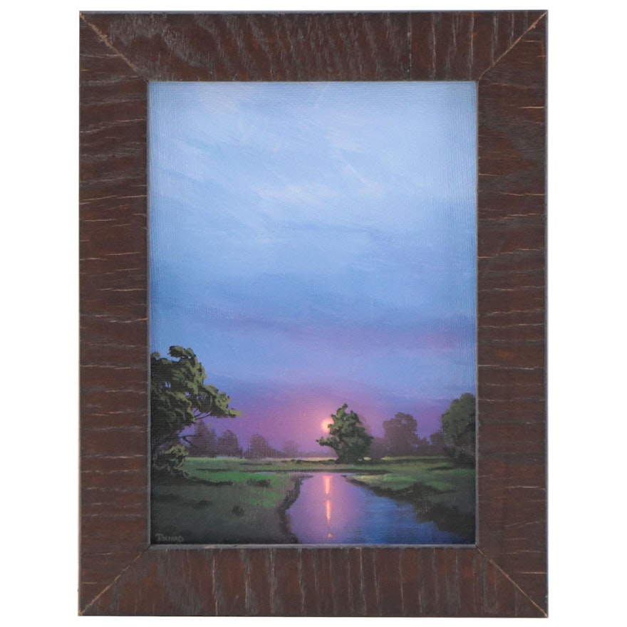Douglas “Bumo” Johnpeer Oil Painting of Sunset Landscape