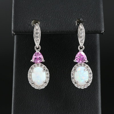 Sterling Lab Grown Opal, Lab Grown Pink Sapphire and White Sapphire Earrings