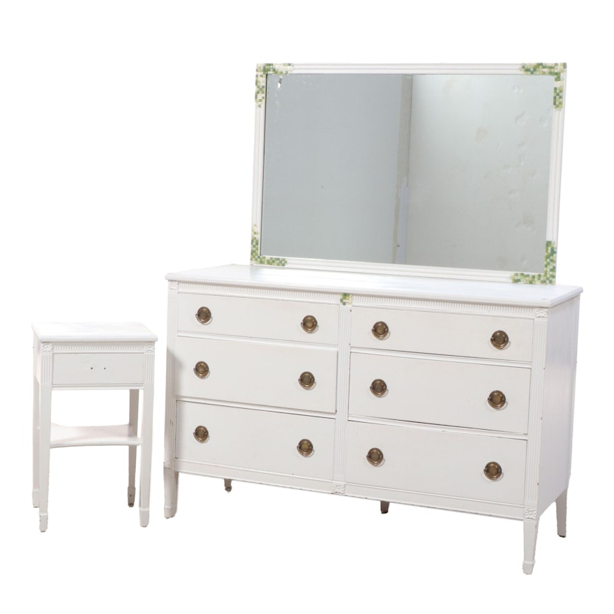 White-Painted Dresser and Nightstand, Mid-20th Century