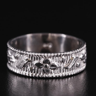 Sterling Coin Edge Floral Band