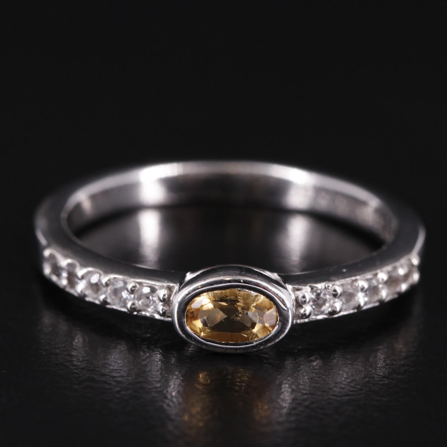 Sterling Citrine and White Topaz East-West Ring