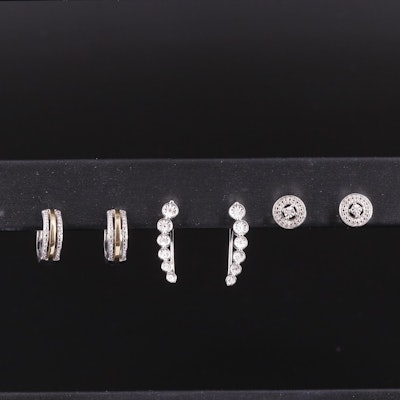Sterling Diamond Set of Three Earrings