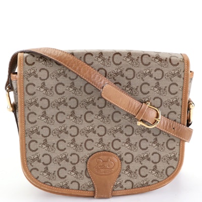 Céline Shoulder Bag in Carriage Monogram C Canvas and Brown Leather Trim