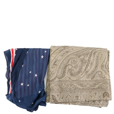 Collectioneighteen American Flag Print Shawl with Anne Klein Paisley Scarf