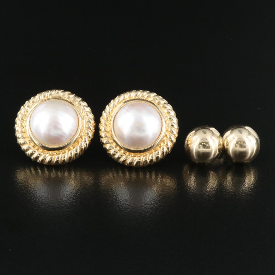 14K 13.00 mm Pearl Earrings with 10K Stud Earrings