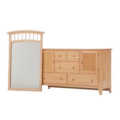 Natural Finish Wood Dresser With Mirror