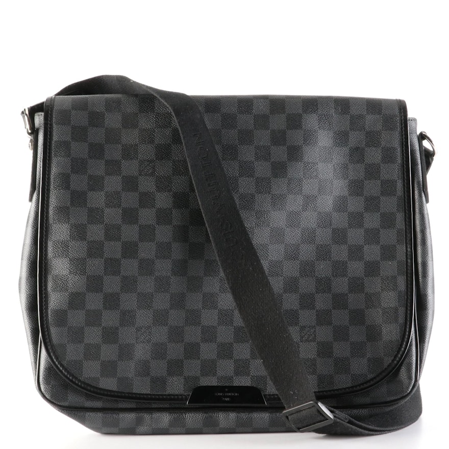 Louis Vuitton Renzo Messenger Bag Damier Graphite Canvas and Black Leather