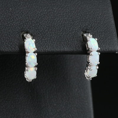 Sterling Lab Grown Opal and Cubic Zirconia Earrings