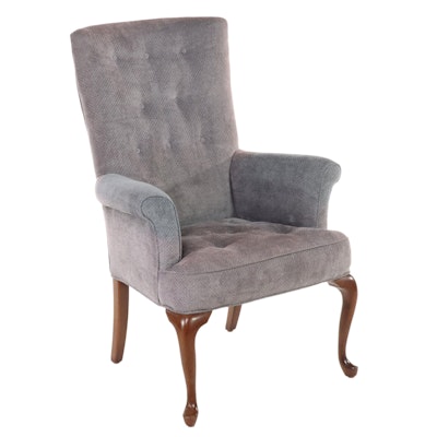 Queen Anne Style Maple and Buttoned-Down Armchair
