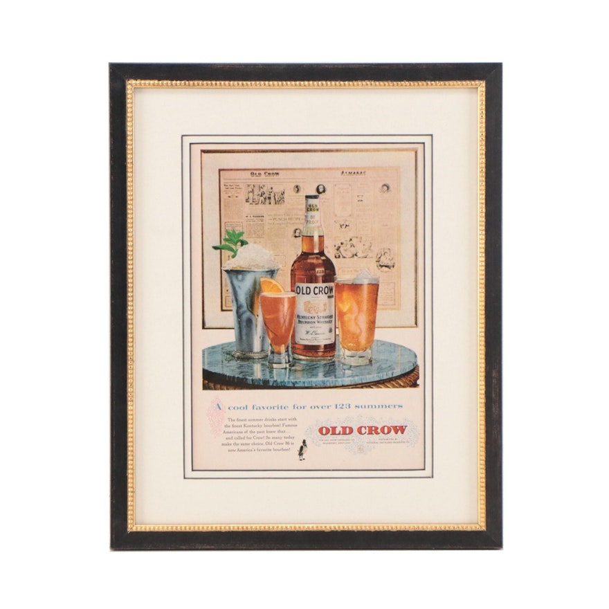 Old Crow Kentucky Whiskey Offset Lithograph Advertisement, Mid-20th Century