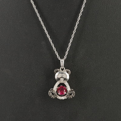 Sterling Ruby and Sapphire Panda Tremble Pendant Necklace