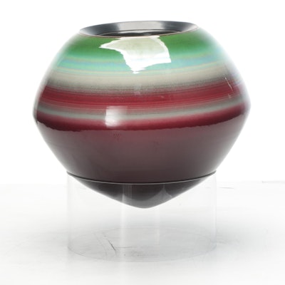 Marvin Bjurlin Pottery Planter With Multicolor Glaze