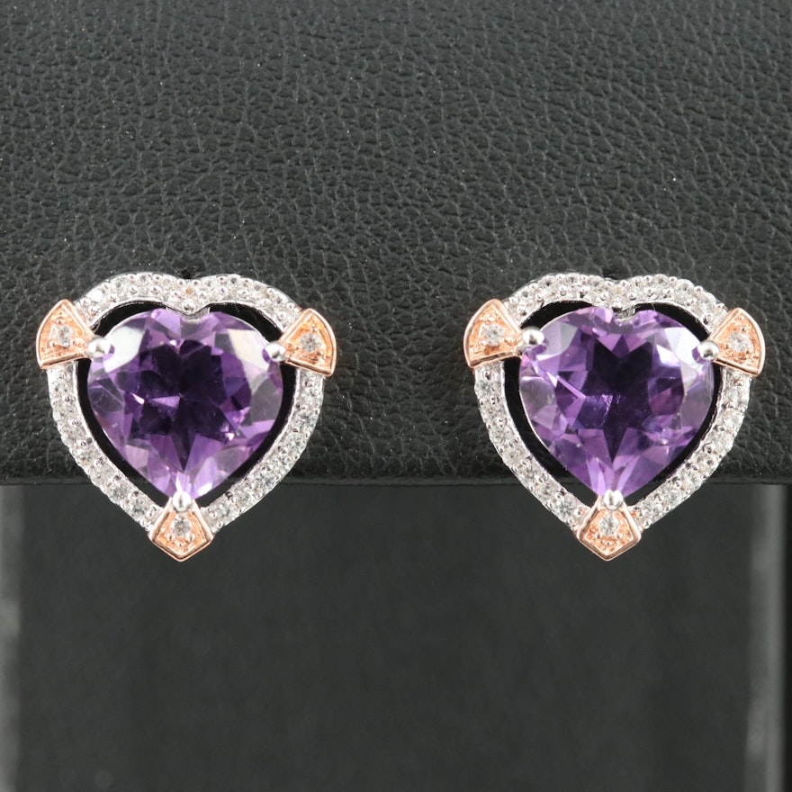 Sterling Amethyst and Sapphire Heart Earrings
