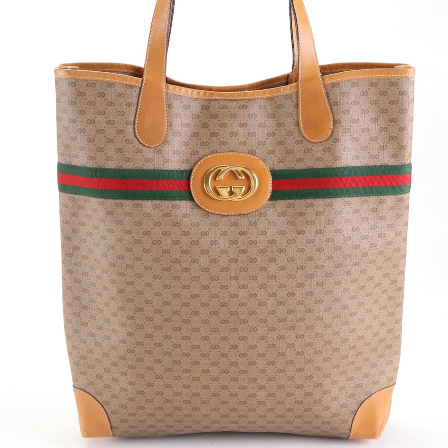 Gucci Tote Bag in Micro GG Coated Canvas and Leather