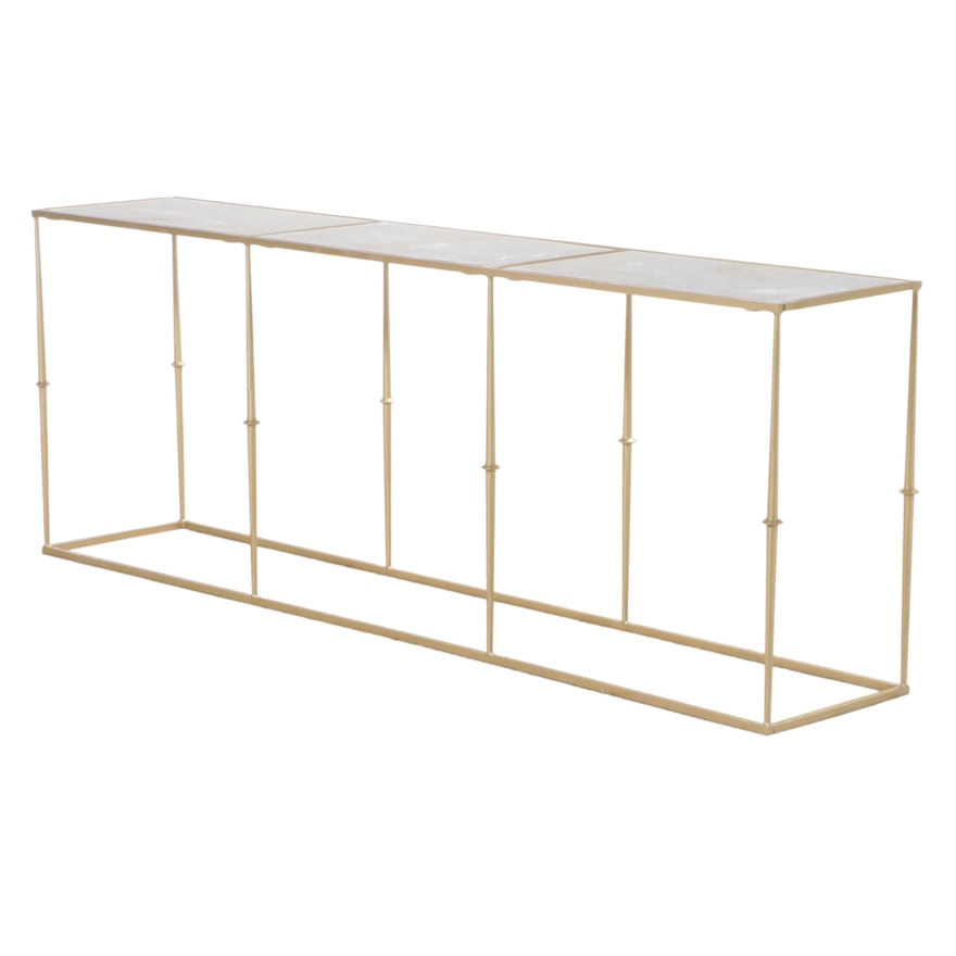 Marble Top Gold Tone Metal Console Table